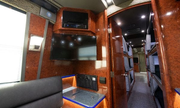 Galaxy tour bus rear lounge